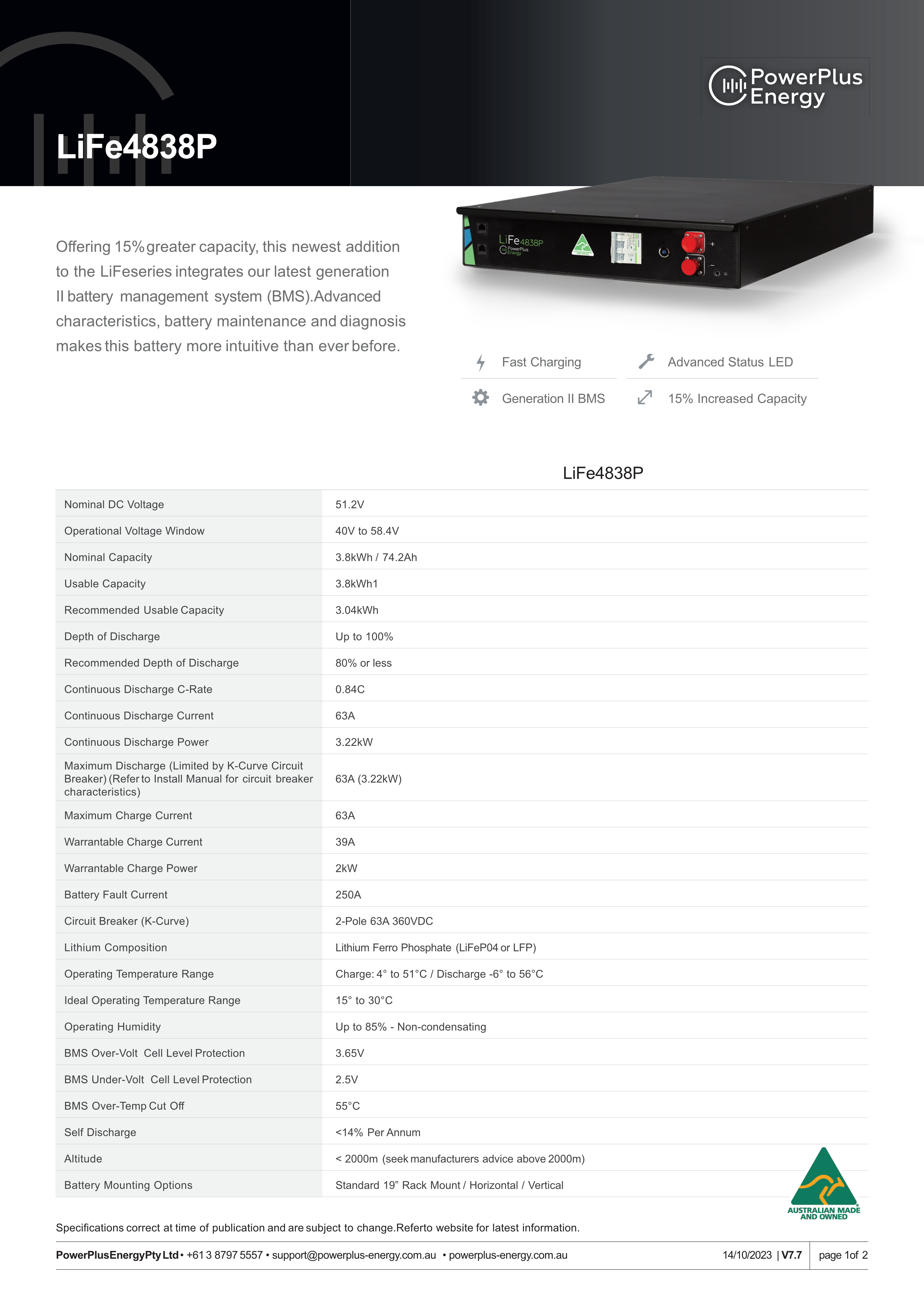 Cover of the LiFe4838P battery management system specifications