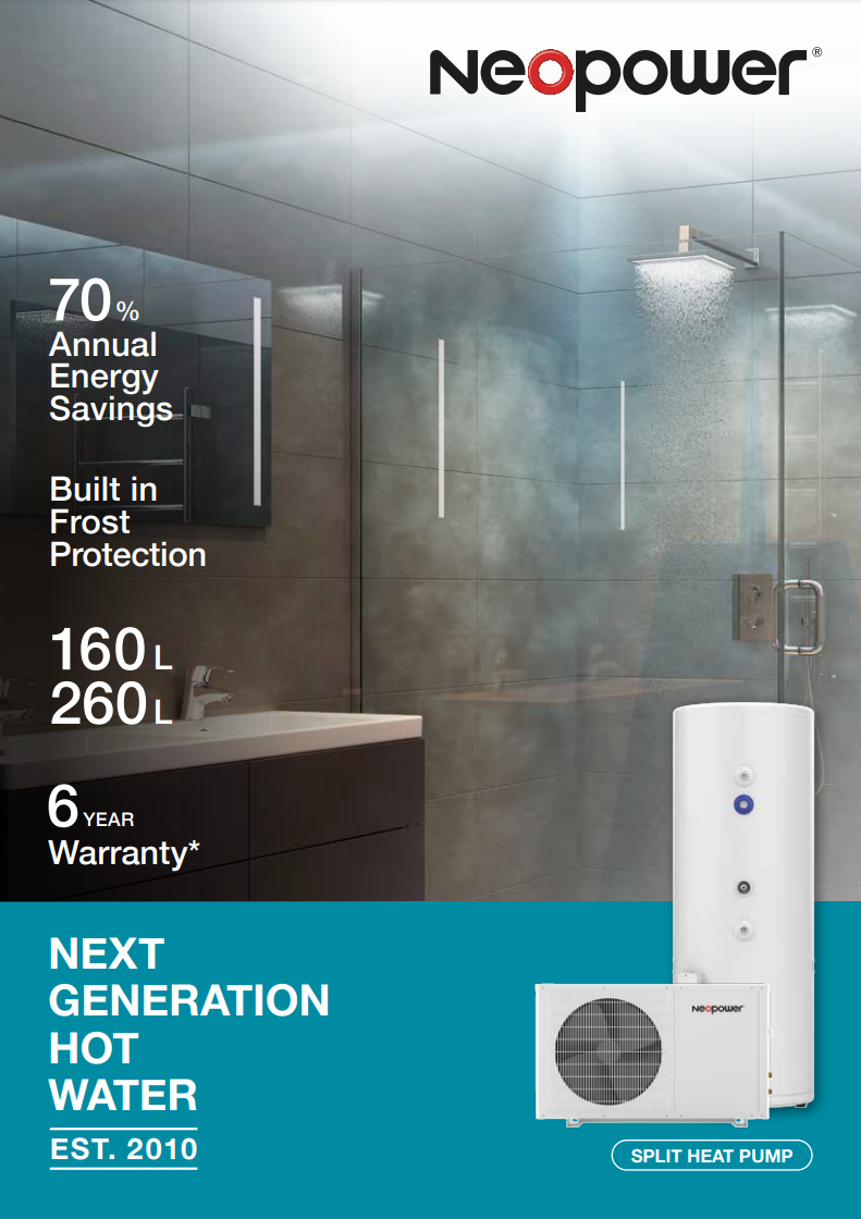 Cover of the NeoPower split heat pump brochure