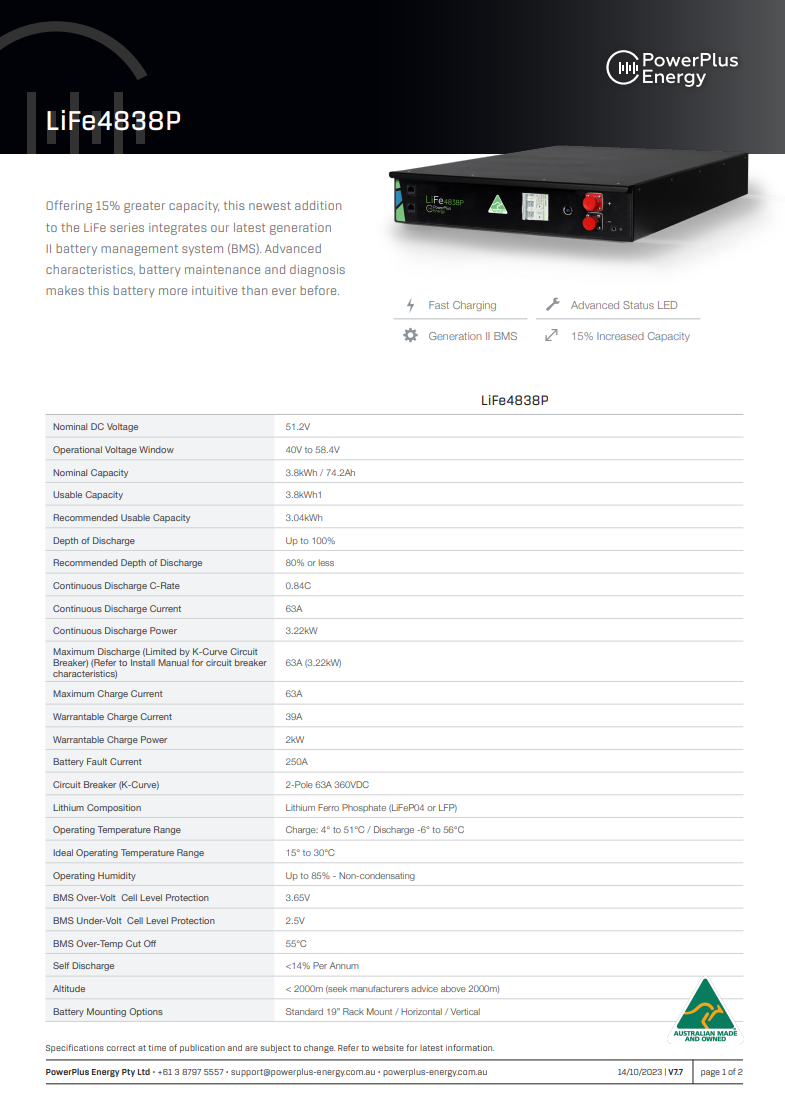 Cover of the PowerPlus LiFe4838P specification sheet