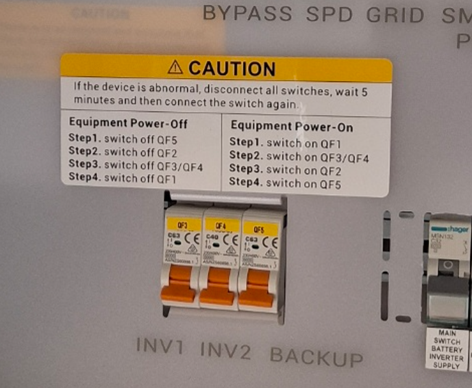 Sigenergy Gateway showing the INV1, INV2 and main inverter supply switches