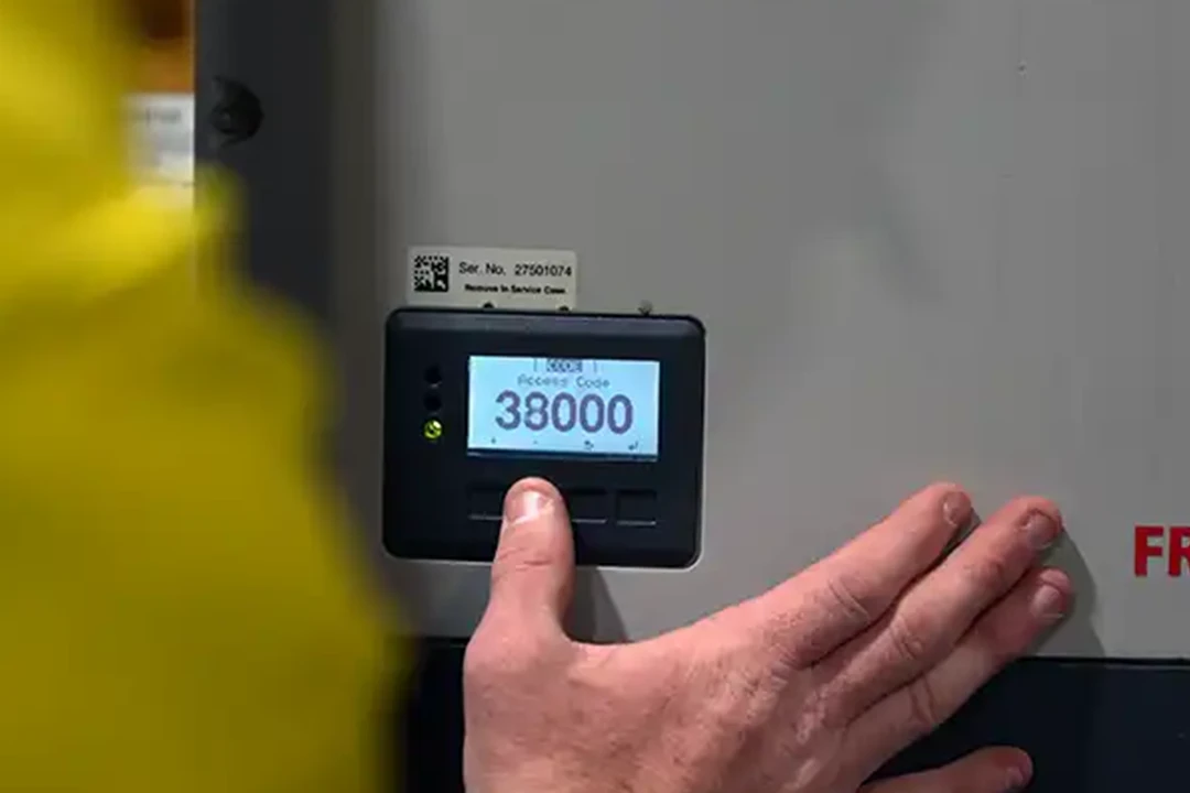 Close-up of a solar inverter display showing an error code